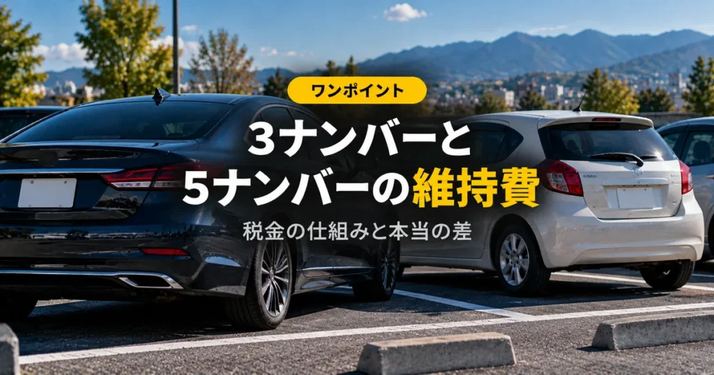 駐車場に並ぶセダンとコンパクトカー