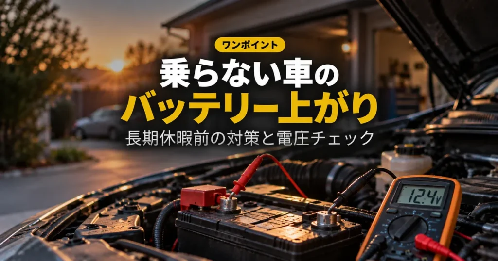 バッテリー端子にテスターを当てて電圧を測っている様子