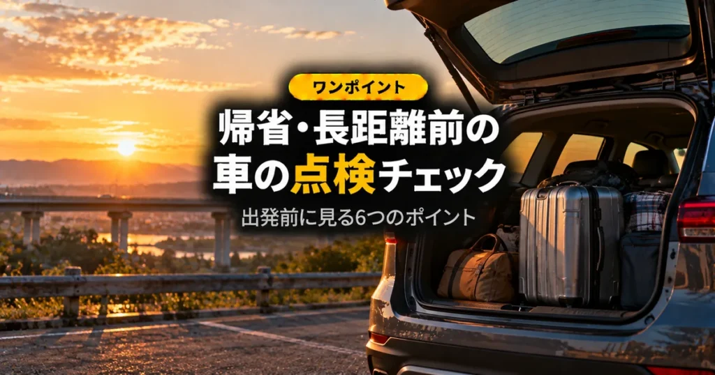 荷物を積んでトランクを開けた車と夕日