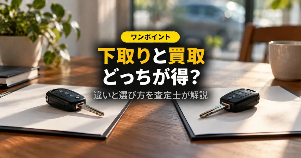 机に並べた2本の車のキーと書類